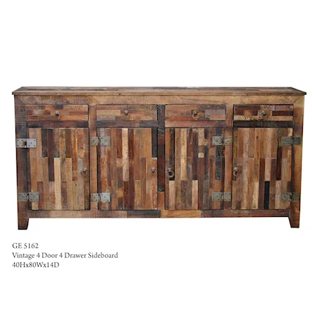 Reclaimed Wood Paneling 4-Door 4-Drawer Sideboard